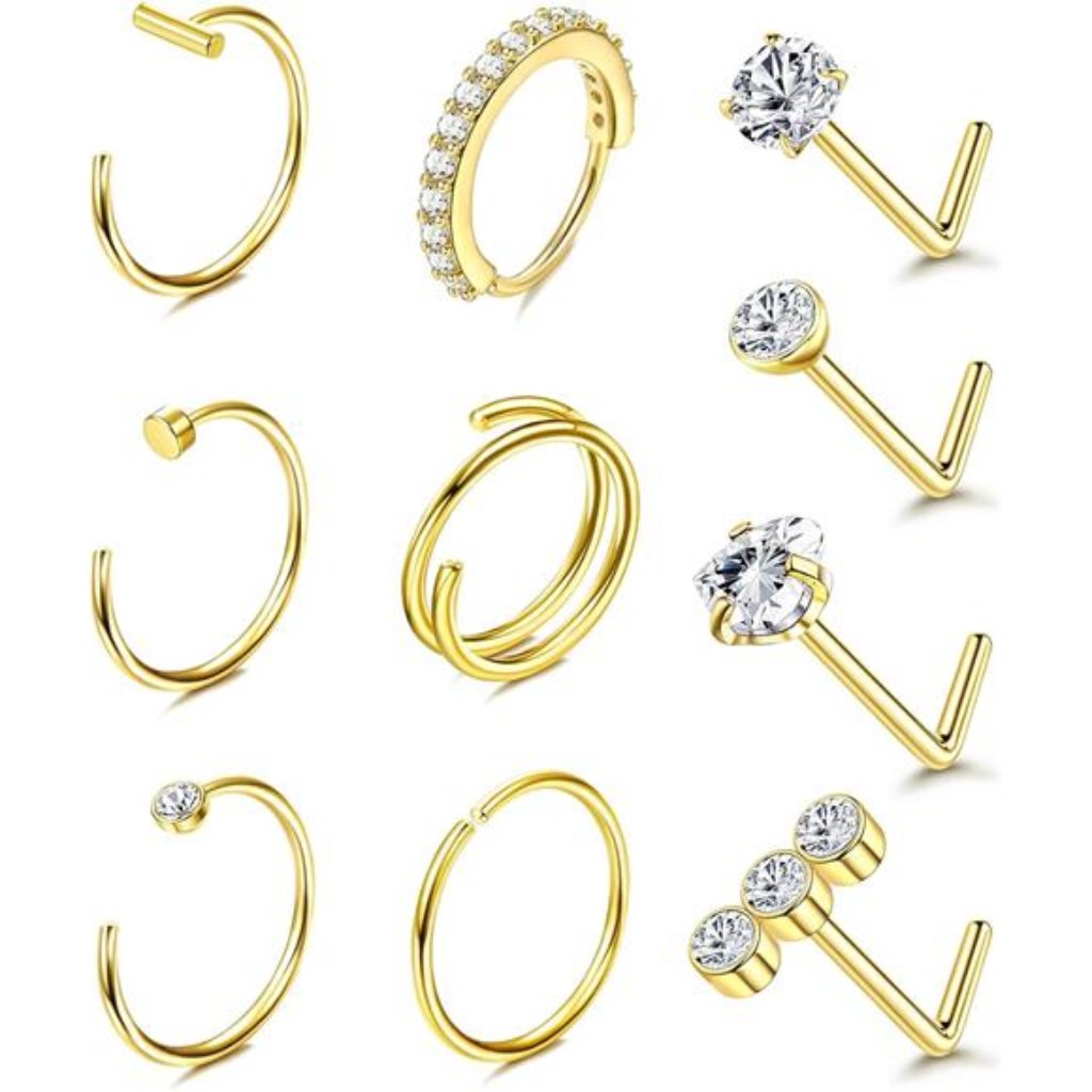 14k Gold Filled Nose Ring Studs 20g Nose Rings Hoops Stud 316l